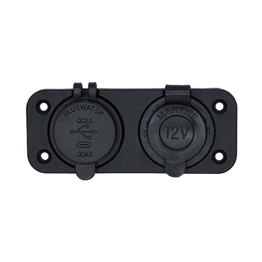 Bluewater Dual USB/USB-C 12V Combo Receptacle w/Plate [3000-4011]
