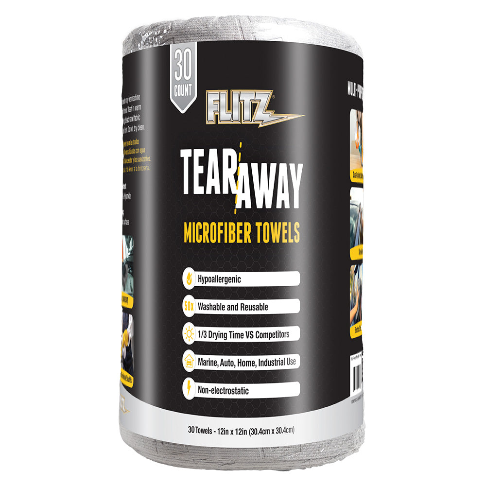 Flitz 12" x 12" Tear-Away Microfiber Towels - Grey *30-Pack [MC330R]