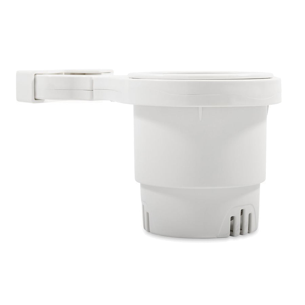 Camco Clamp-On Rail Mounted Cup Holder - Large for Up to 2" Rail - White [53083]