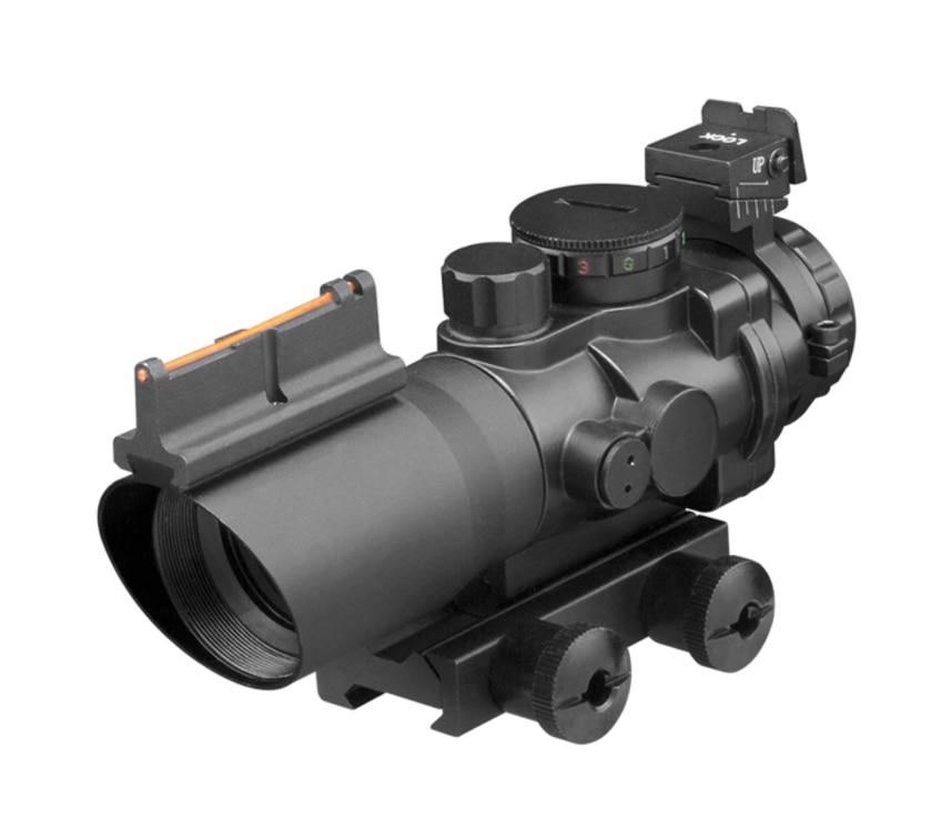 AIM Sports 4X32 Tri Illuminated Scope with Fiber Optic Sight Mil-Dot Reticle, Black