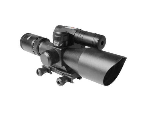 AIM Sports Titan 2.5-10x 40mm Scope with Red/Green Reticle, Green Laser, & Bullet Drop Compensator