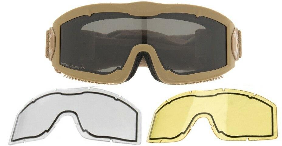 Lancer Tactical AERO Series Dual Pane Airsoft Goggles, Tan w/ Smoked, Yellow, & Clear Lens