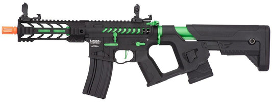 Lancer Tactical Enforcer Series BATTLE HAWK 7” Skeleton High FPS AEG Airsoft Rifle w/ Alpha Stock, Black / Green