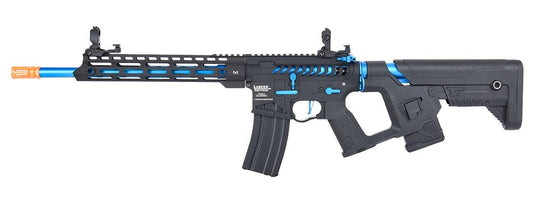 Lancer Tactical Enforcer Series BLACKBIRD Skeleton ProLine High FPS Airsoft Rifle w/ Alpha Stock, Black / Blue