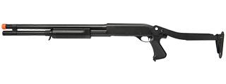 Lancer Tactical Tri-Shot Long Barrel Airsoft Shotgun w/ Folding Stock, Black