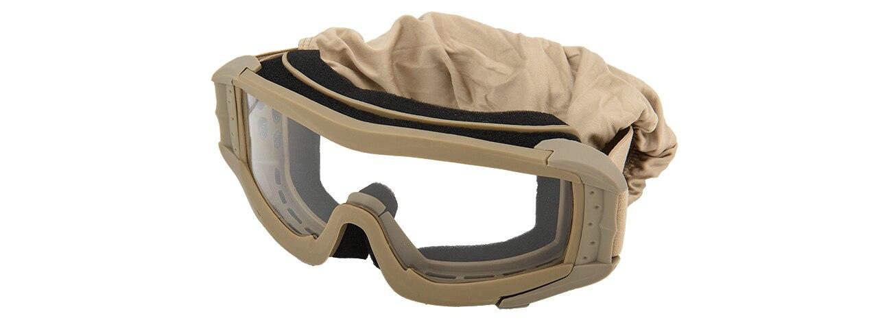 Lancer Tactical UV400 Safety Goggles, Tan, Clear Lens