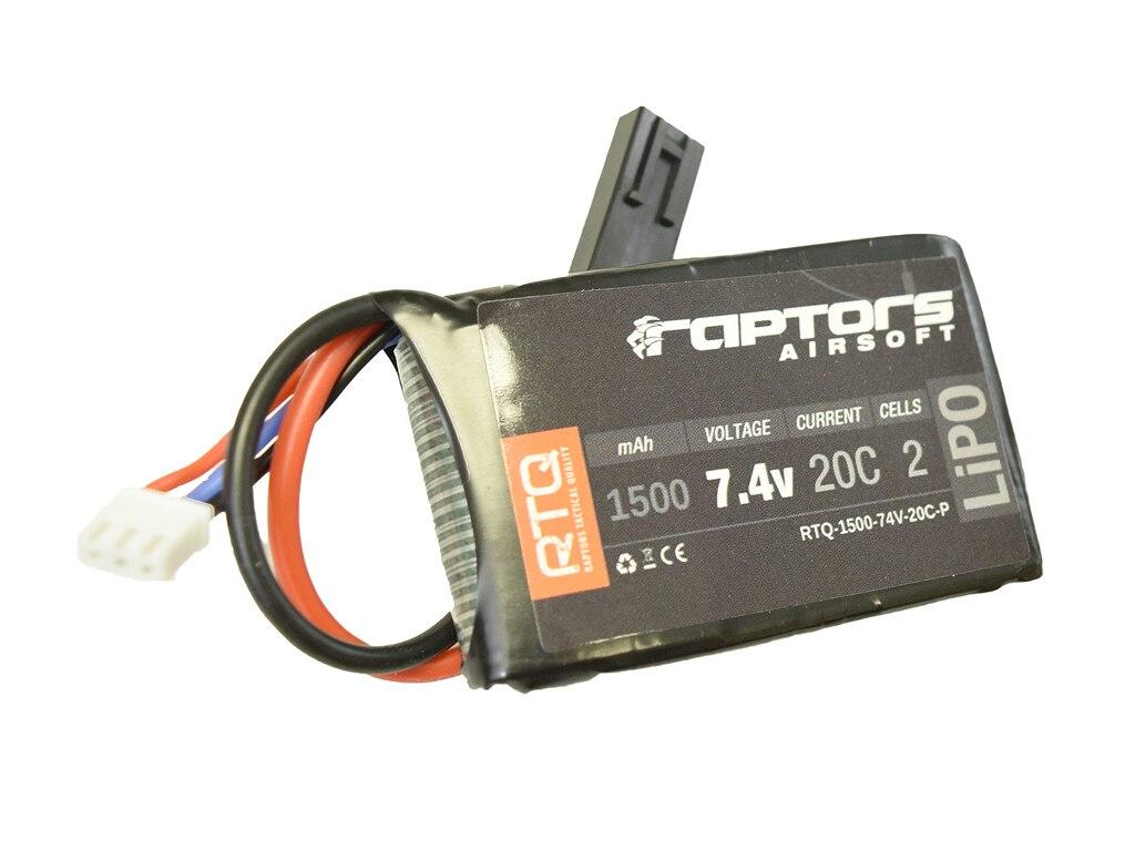 Raptors Airsoft RTQ 7.4V 1500 mAh 20C LiPO Battery for PEQ/AN-15 Box