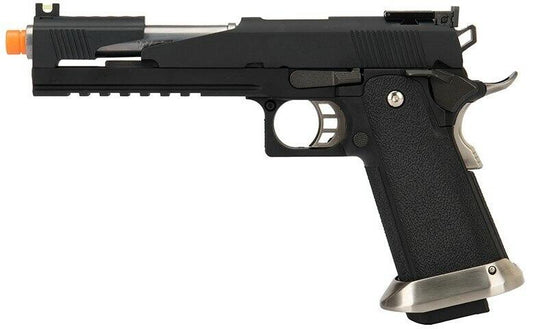 WE Tech 1911 Hi-Capa T-Rex Competition Gas Blowback Airsoft Pistol w/ Top Ports, Black / Silver