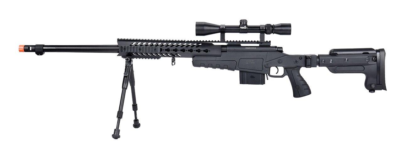 WellFire MB4418-3 Bolt Action Airsoft Sniper Rifle w/ Scope & Bipod, Black